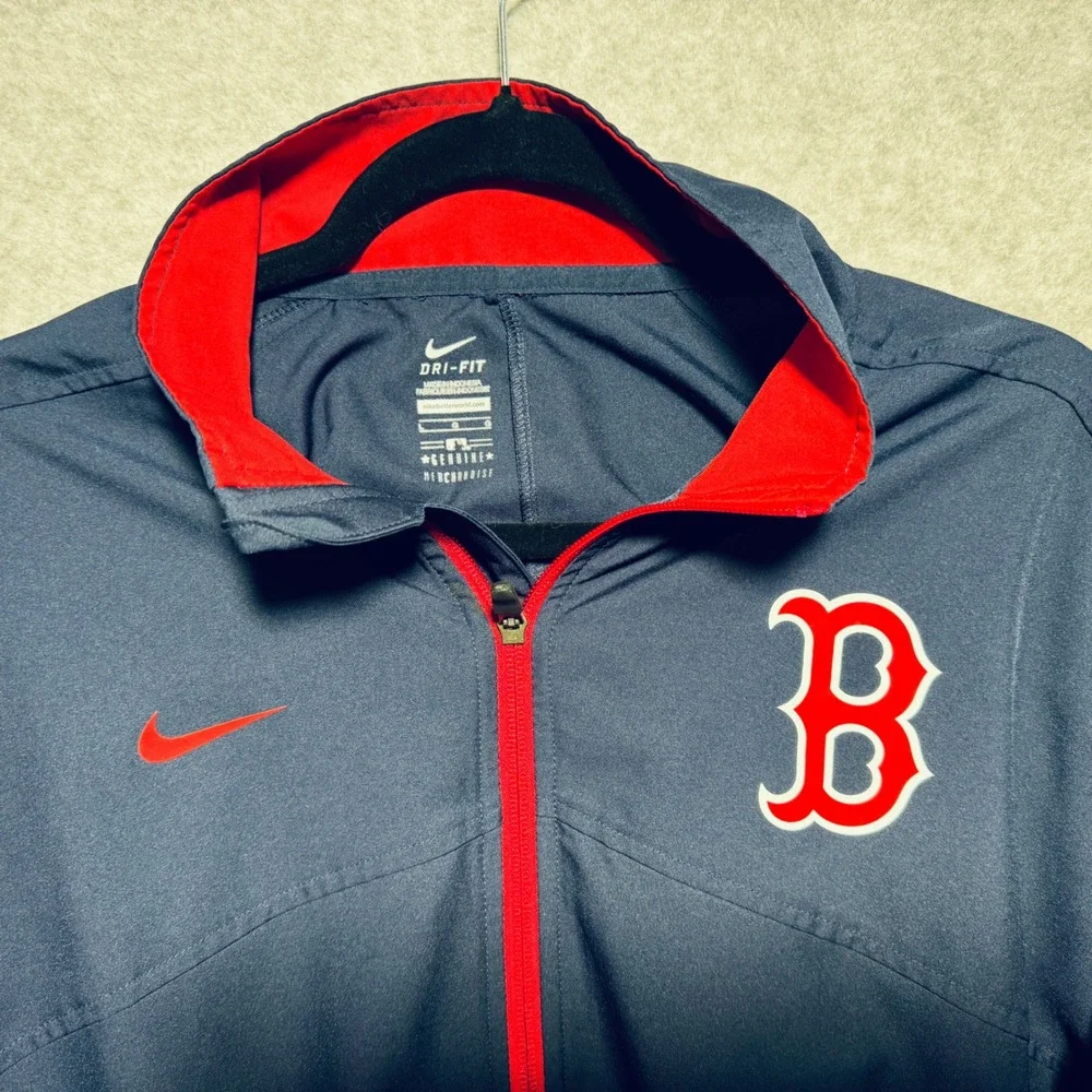 Nike Boston Red Sox MLB Dri-FIT Full Zip Jacket Mens‎ Large Navy Blue Red Logo